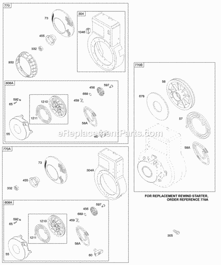 Rewind StarterBlower Housing Diagram and Parts List for 093412-0011-01  Briggs and Stratton Engine